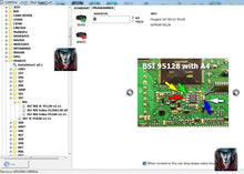 Load image into Gallery viewer, CARPROG 13.77 dashboard tool interface displaying vehicle programming options for Peugeot BSI 95128 with highlighted circuit board.