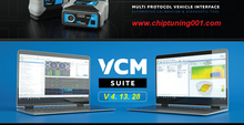 Load image into Gallery viewer, Automotive calibration and diagnostic tool with VCM Suite software version 4.13.28 display on laptops.

