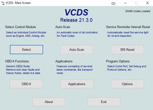 Load image into Gallery viewer, VCDS software main screen for VAG car diagnostics, featuring control module and auto-scan options.
